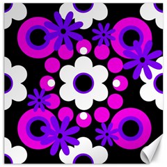 Flowers Pearls And Donuts Purple Hot Pink White Black  Canvas 12  X 12  by Mazipoodles