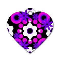 Flowers Pearls And Donuts Purple Hot Pink White Black  Dog Tag Heart (two Sides) by Mazipoodles