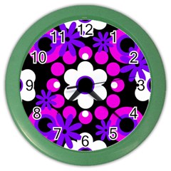 Flowers Pearls And Donuts Purple Hot Pink White Black  Color Wall Clock by Mazipoodles