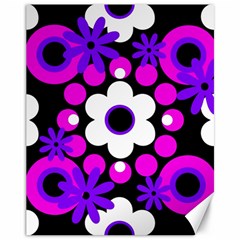 Flowers Pearls And Donuts Purple Hot Pink White Black  Canvas 11  X 14  by Mazipoodles