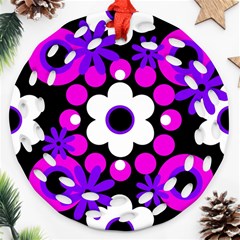 Flowers Pearls And Donuts Purple Hot Pink White Black  Ornament (round Filigree) by Mazipoodles