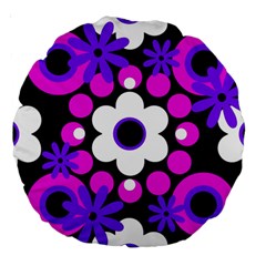 Flowers Pearls And Donuts Purple Hot Pink White Black  Large 18  Premium Round Cushions by Mazipoodles