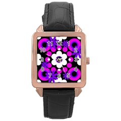 Flowers Pearls And Donuts Purple Hot Pink White Black  Rose Gold Leather Watch  by Mazipoodles