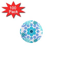 Flowers Pearls And Donuts Pastel Teal Periwinkle Teal White  1  Mini Magnets (100 Pack)  by Mazipoodles