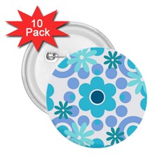 Flowers Pearls And Donuts Pastel Teal Periwinkle Teal White  2 25  Buttons (10 Pack)  by Mazipoodles