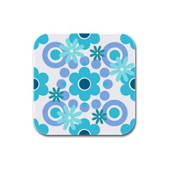 Flowers Pearls And Donuts Pastel Teal Periwinkle Teal White  Rubber Square Coaster (4 Pack) by Mazipoodles