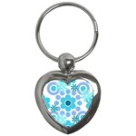 Flowers Pearls And Donuts Pastel Teal Periwinkle Teal White  Key Chain (Heart) Front