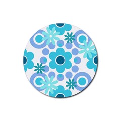 Flowers Pearls And Donuts Pastel Teal Periwinkle Teal White  Rubber Coaster (round) by Mazipoodles