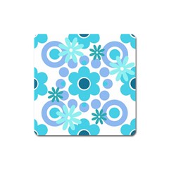 Flowers Pearls And Donuts Pastel Teal Periwinkle Teal White  Square Magnet by Mazipoodles