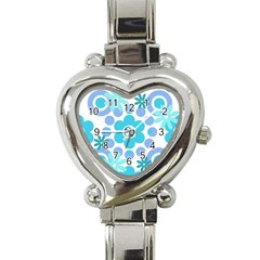 Flowers Pearls And Donuts Pastel Teal Periwinkle Teal White  Heart Italian Charm Watch by Mazipoodles