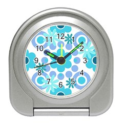 Flowers Pearls And Donuts Pastel Teal Periwinkle Teal White  Travel Alarm Clock by Mazipoodles