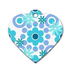 Flowers Pearls And Donuts Pastel Teal Periwinkle Teal White  Dog Tag Heart (one Side) by Mazipoodles