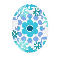 Flowers Pearls And Donuts Pastel Teal Periwinkle Teal White  Oval Filigree Ornament (two Sides) by Mazipoodles