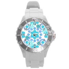 Flowers Pearls And Donuts Pastel Teal Periwinkle Teal White  Round Plastic Sport Watch (l) by Mazipoodles