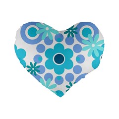 Flowers Pearls And Donuts Pastel Teal Periwinkle Teal White  Standard 16  Premium Heart Shape Cushions by Mazipoodles