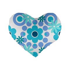 Flowers Pearls And Donuts Pastel Teal Periwinkle Teal White  Standard 16  Premium Flano Heart Shape Cushions by Mazipoodles