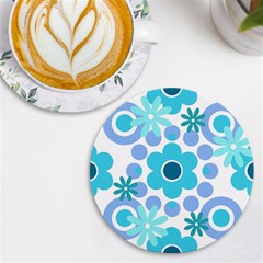 Flowers Pearls And Donuts Pastel Teal Periwinkle Teal White  Uv Print Round Tile Coaster by Mazipoodles