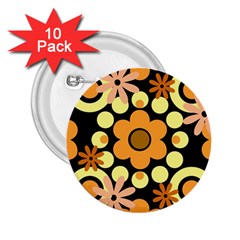 Flowers Pearls And Donuts Peach Yellow Orange Black 2 25  Buttons (10 Pack)  by Mazipoodles