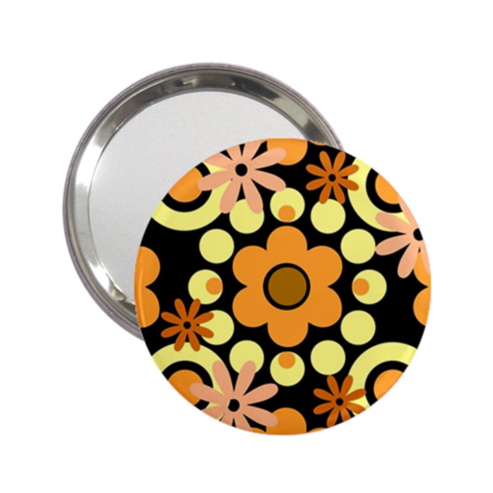 Flowers Pearls And Donuts Peach Yellow Orange Black 2.25  Handbag Mirrors