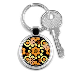 Flowers Pearls And Donuts Peach Yellow Orange Black Key Chain (round) by Mazipoodles