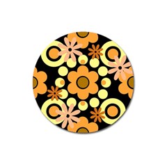 Flowers Pearls And Donuts Peach Yellow Orange Black Magnet 3  (round) by Mazipoodles