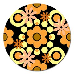 Flowers Pearls And Donuts Peach Yellow Orange Black Magnet 5  (round) by Mazipoodles