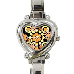 Flowers Pearls And Donuts Peach Yellow Orange Black Heart Italian Charm Watch by Mazipoodles