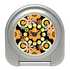 Flowers Pearls And Donuts Peach Yellow Orange Black Travel Alarm Clock by Mazipoodles