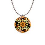 Flowers Pearls And Donuts Peach Yellow Orange Black 1  Button Necklace Front