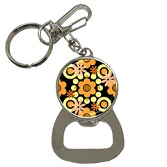 Flowers Pearls And Donuts Peach Yellow Orange Black Bottle Opener Key Chain by Mazipoodles