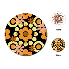 Flowers Pearls And Donuts Peach Yellow Orange Black Playing Cards Single Design (round) by Mazipoodles