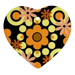 Flowers Pearls And Donuts Peach Yellow Orange Black Heart Ornament (two Sides) by Mazipoodles