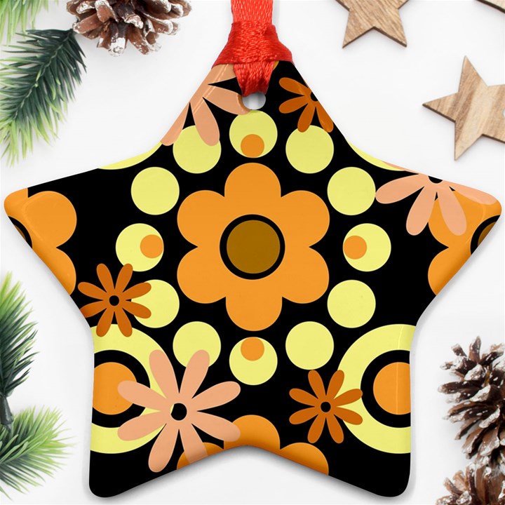 Flowers Pearls And Donuts Peach Yellow Orange Black Star Ornament (Two Sides)