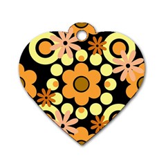 Flowers Pearls And Donuts Peach Yellow Orange Black Dog Tag Heart (two Sides) by Mazipoodles