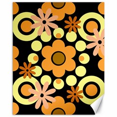 Flowers Pearls And Donuts Peach Yellow Orange Black Canvas 11  X 14  by Mazipoodles