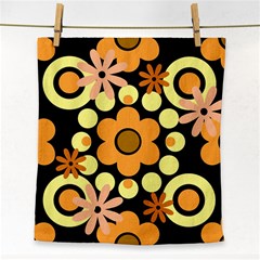 Flowers Pearls And Donuts Peach Yellow Orange Black Face Towel by Mazipoodles