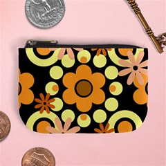 Flowers Pearls And Donuts Peach Yellow Orange Black Mini Coin Purse by Mazipoodles