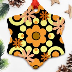 Flowers Pearls And Donuts Peach Yellow Orange Black Ornament (snowflake) by Mazipoodles