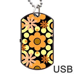 Flowers Pearls And Donuts Peach Yellow Orange Black Dog Tag Usb Flash (two Sides) by Mazipoodles