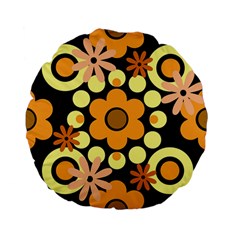 Flowers Pearls And Donuts Peach Yellow Orange Black Standard 15  Premium Flano Round Cushions by Mazipoodles