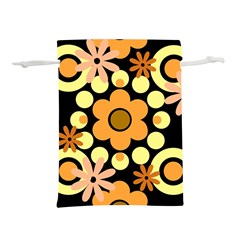 Flowers Pearls And Donuts Peach Yellow Orange Black Lightweight Drawstring Pouch (l) by Mazipoodles