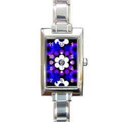 Flowers Pearls And Donuts Blue Purple White Black  Rectangle Italian Charm Watch by Mazipoodles