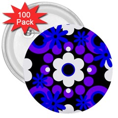 Flowers Pearls And Donuts Blue Purple White Black  3  Buttons (100 Pack)  by Mazipoodles