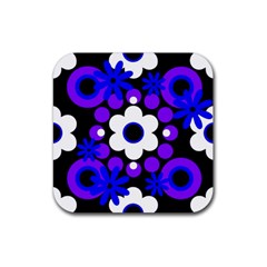 Flowers Pearls And Donuts Blue Purple White Black  Rubber Coaster (square) by Mazipoodles