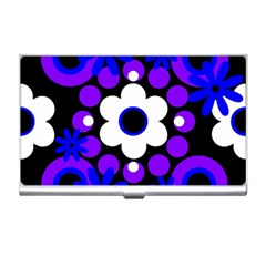 Flowers Pearls And Donuts Blue Purple White Black  Business Card Holder by Mazipoodles