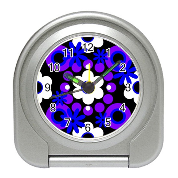 Flowers Pearls And Donuts Blue Purple White Black  Travel Alarm Clock