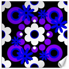 Flowers Pearls And Donuts Blue Purple White Black  Canvas 16  X 16  by Mazipoodles