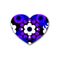 Flowers Pearls And Donuts Blue Purple White Black  Rubber Heart Coaster (4 Pack) by Mazipoodles