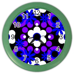 Flowers Pearls And Donuts Blue Purple White Black  Color Wall Clock by Mazipoodles