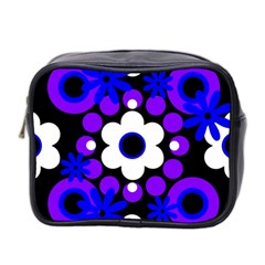 Flowers Pearls And Donuts Blue Purple White Black  Mini Toiletries Bag (two Sides) by Mazipoodles